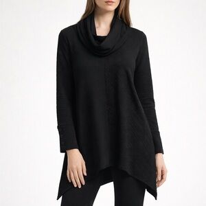 New York Laundry Black Cowl Neck Tunic Top Asymmetrical Hem Size M